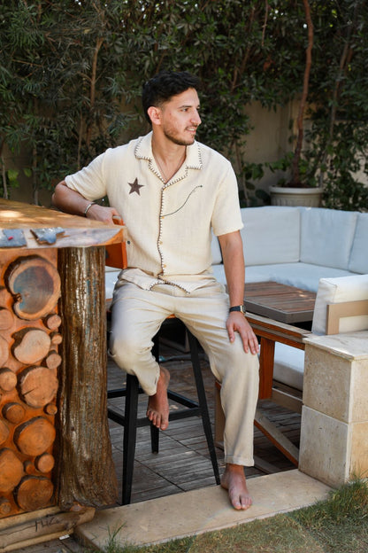 Natural Pleated Linen Pant